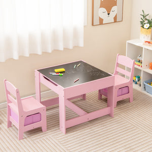 Kids Table and Chairs Set with Storage, Blackboard and Whiteboard for Drawing and Play