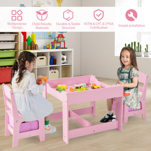 Kids Table and Chairs Set with Storage, Blackboard and Whiteboard for Drawing and Play