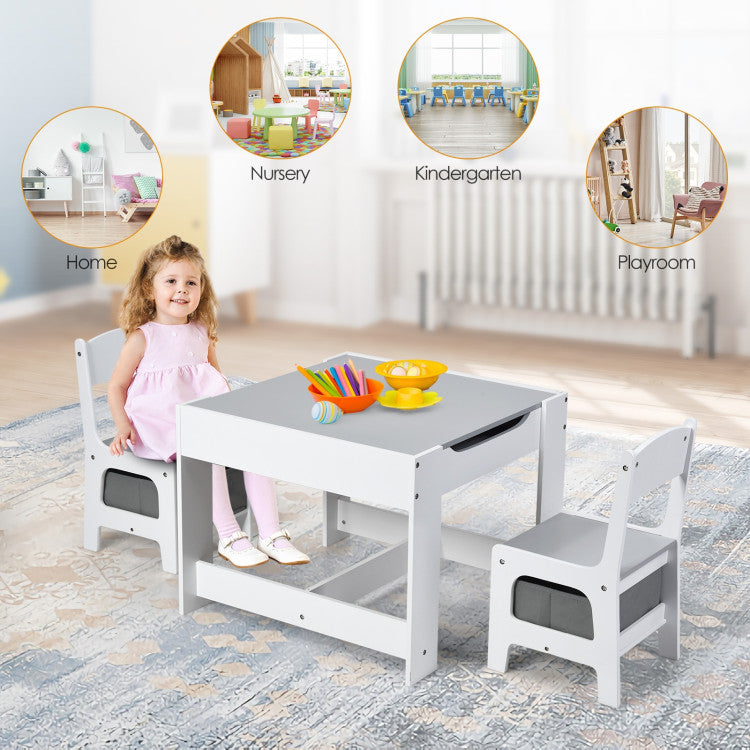Kids Table and Chairs Set with Storage, Blackboard and Whiteboard for Drawing and Play