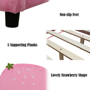 Kids Toddler Upholstered Bed with Berry Pattern - Stylish Children's Bed Frame