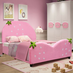 Kids Toddler Upholstered Bed with Berry Pattern - Stylish Children's Bed Frame