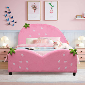 Kids Toddler Upholstered Bed with Berry Pattern - Stylish Children's Bed Frame