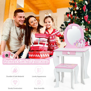 Kids Vanity Set with Mirror, Chair, and Drawer – Makeup Dressing Table for Kids