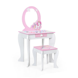 Kids Vanity Set with Mirror, Chair, and Drawer – Makeup Dressing Table for Kids