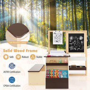 Kids Wooden Art Center Table and Bench Set – Creative Workspace for Toddlers and Children