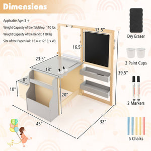 Kids Wooden Art Center Table and Bench Set – Creative Workspace for Toddlers and Children