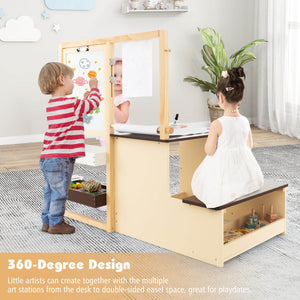 Kids Wooden Art Center Table and Bench Set – Creative Workspace for Toddlers and Children