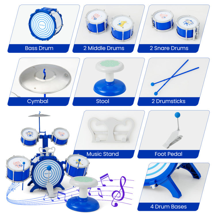 Kids Drum Set Educational Percussion Musical Instrument Toy with Bass Drum