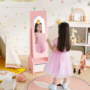Freestanding Kids Jewelry Armoire with Storage & Adjustable Tilt Mirror