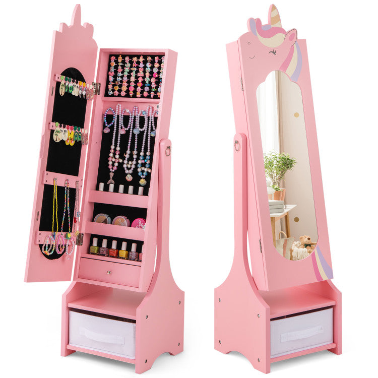 Kids Jewelry Armoire with Storage & Adjustable Tilt Mirror – 2 Angles