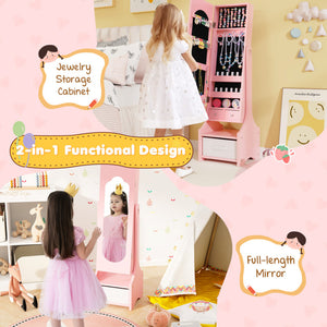 Freestanding Kids Jewelry Armoire with Storage & Adjustable Tilt Mirror