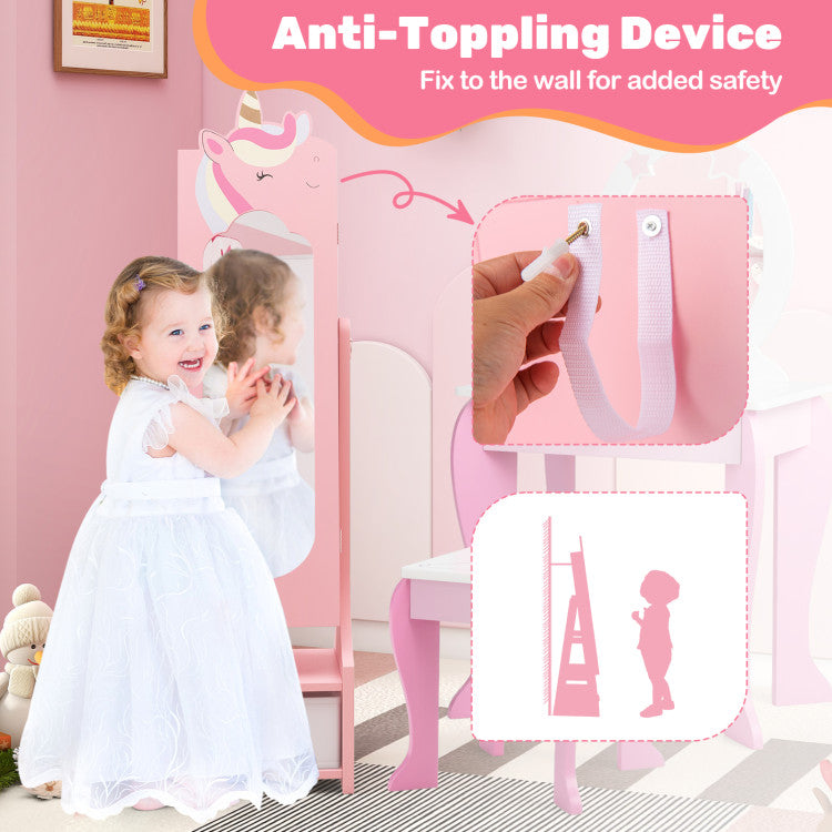 Kids Jewelry Armoire with Storage & Adjustable Tilt Mirror – 2 Angles