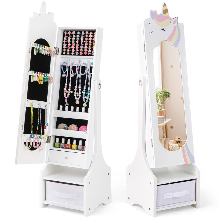 Kids Jewelry Armoire with Storage & Adjustable Tilt Mirror – 2 Angles