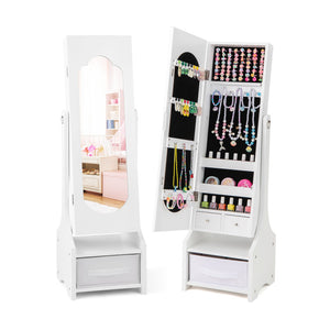 Freestanding Kids Jewelry Armoire with Storage & Adjustable Tilt Mirror