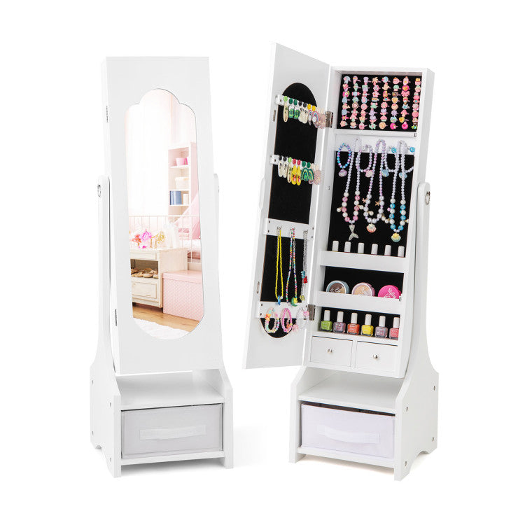 Freestanding Kids Jewelry Armoire with Storage & Adjustable Tilt Mirror