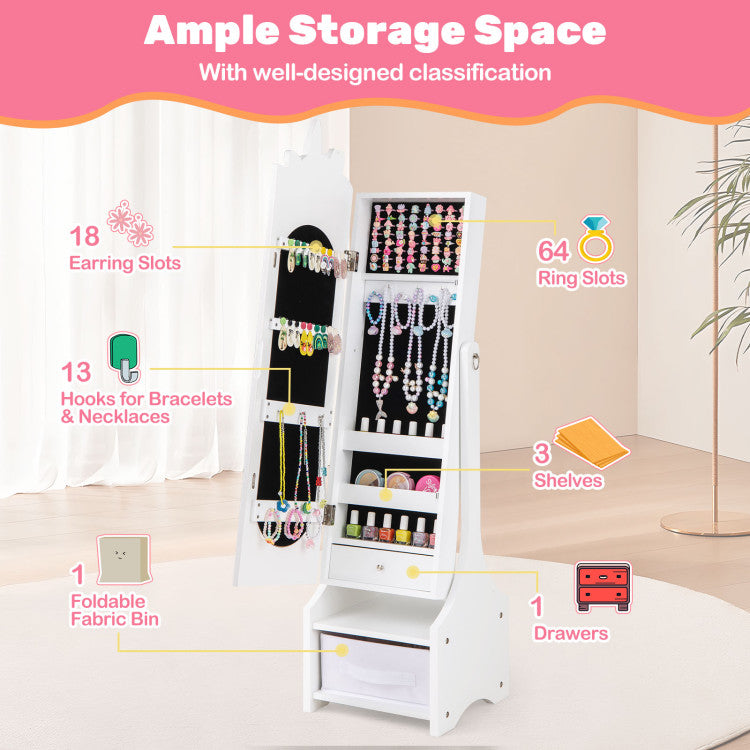 Kids Jewelry Armoire with Storage & Adjustable Tilt Mirror – 2 Angles
