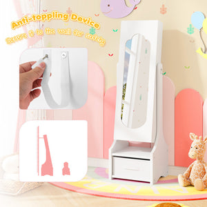 Freestanding Kids Jewelry Armoire with Storage & Adjustable Tilt Mirror