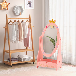 Kids Full-Length Mirror with 360° Rotatable Design and Storage Shelf for Playrooms