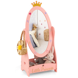 Kids Full-Length Mirror with 360° Rotatable Design and Storage Shelf for Playrooms