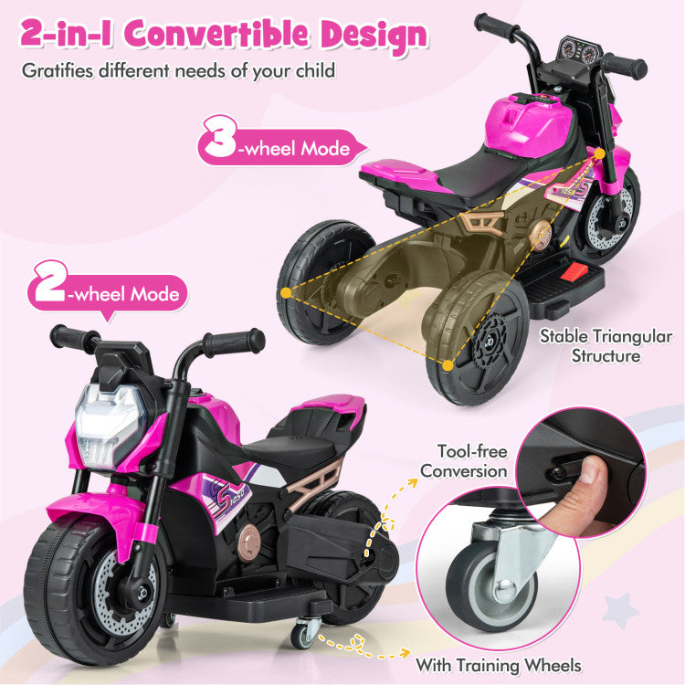 6V Kids Ride-On Motorcycle with Detachable Training Wheels, Battery-Powered Motorbike
