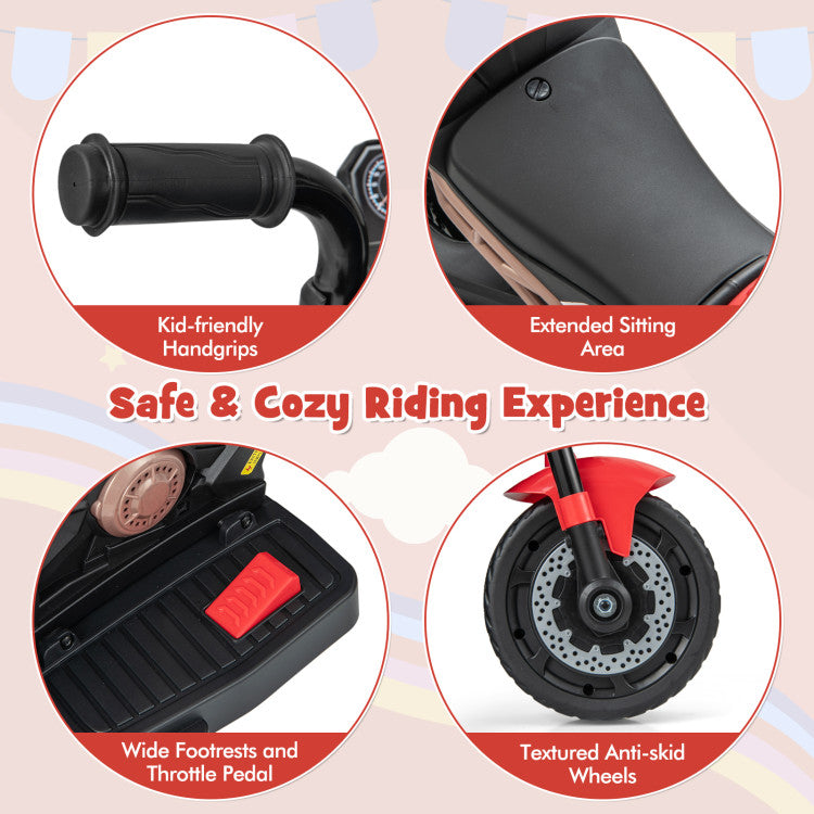 6V Kids Ride-On Motorcycle with Detachable Training Wheels, Battery-Powered Motorbike