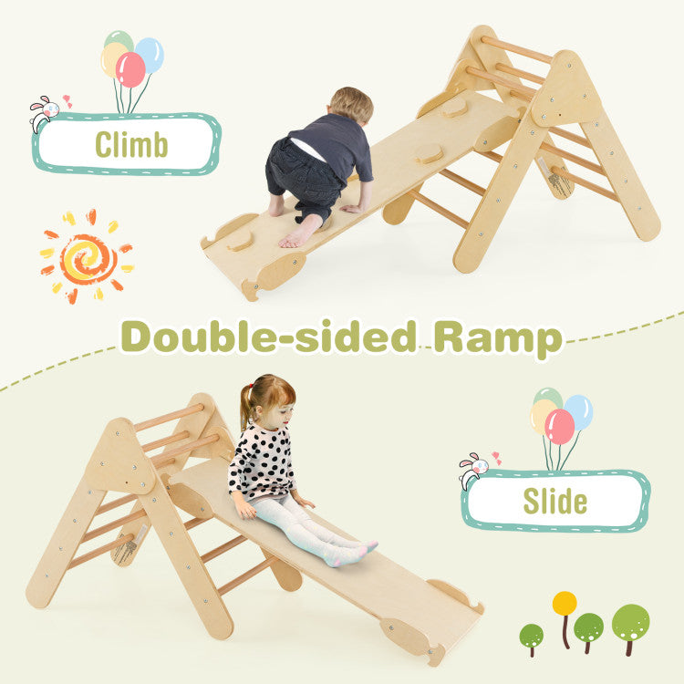 2-in-1 Wooden Kids Climber with Triangle Arch Ramp – Outdoor Climbing Toy for Toddlers