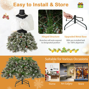 5 FT Pre-Lit Artificial Christmas Tree Dress Form – Mannequin Style Holiday Decor