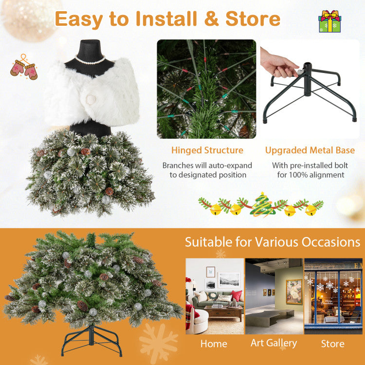 5 FT Pre-Lit Artificial Christmas Tree Dress Form – Mannequin Style Holiday Decor