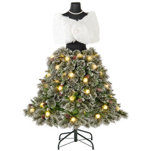 5 FT Pre-Lit Artificial Christmas Tree Dress Form – Mannequin Style Holiday Decor