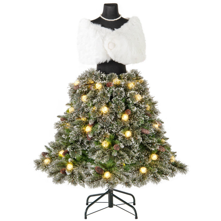 5 FT Pre-Lit Artificial Christmas Tree Dress Form – Mannequin Style Holiday Decor