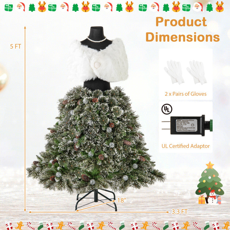 5 FT Pre-Lit Artificial Christmas Tree Dress Form – Mannequin Style Holiday Decor