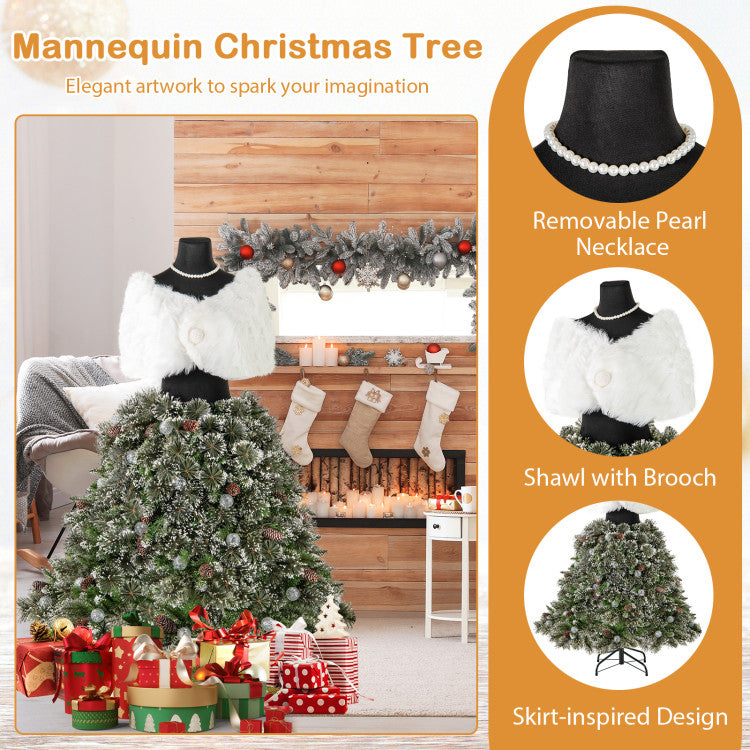 5 FT Pre-Lit Artificial Christmas Tree Dress Form – Mannequin Style Holiday Decor