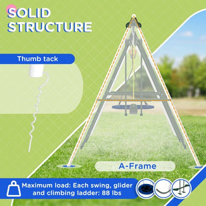 Metal Swing Set for Backyard with Saucer Swing, Basketball Hoop, Seat, Glider and Climbing Net