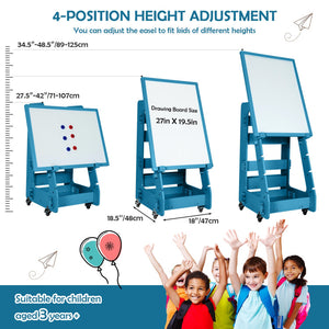 Multifunctional Kids' Art Easel with Adjustable Height, Chalkboard, and Whiteboard