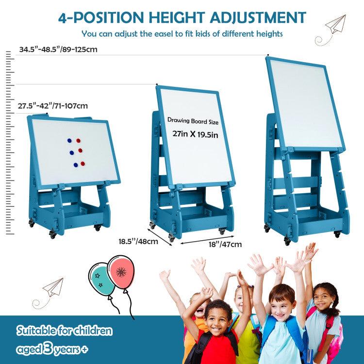 Multifunctional Kids' Art Easel with Adjustable Height, Chalkboard, and Whiteboard