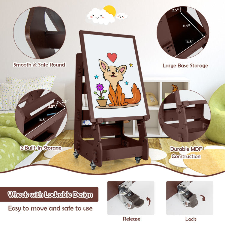 Multifunctional Kids' Art Easel with Adjustable Height, Chalkboard, and Whiteboard