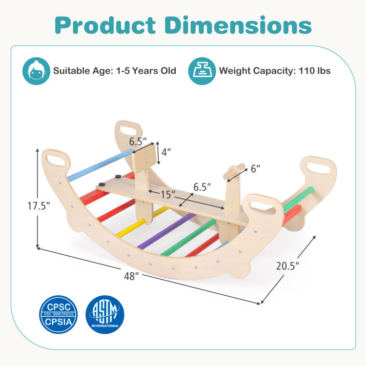 4-in-1 Wooden Climbing Toy Set with Rocker, Slide, and Crawling Tunnel for Kids