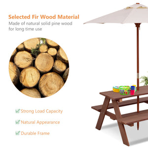 Outdoor 4-Seat Kids Picnic Table Set with Removable Umbrella for Kids and Family