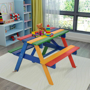 Outdoor 4-Seat Kids Picnic Table Set with Removable Umbrella for Kids and Family