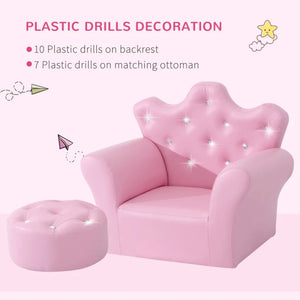 Princess Kids Sofa Set with Footstool – Diamond Decor, Perfect for Playrooms and Bedrooms