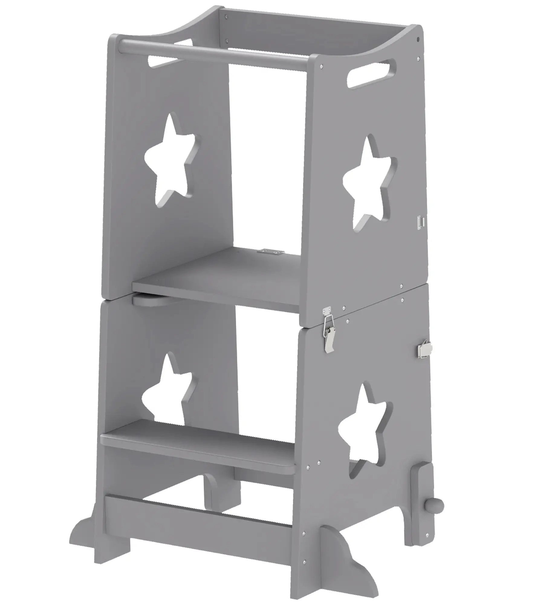 Qaba 2-in-1 Toddler Kitchen Tower with Safety Rail, Step Stool to Table and Chair for Bathroom, Sink, Counter, and Kitchen Use