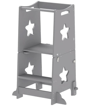 Qaba 2-in-1 Toddler Kitchen Tower with Safety Rail, Step Stool to Table and Chair for Bathroom, Sink, Counter, and Kitchen Use