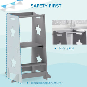 Qaba 2-in-1 Toddler Kitchen Tower with Safety Rail, Step Stool to Table and Chair for Bathroom, Sink, Counter, and Kitchen Use