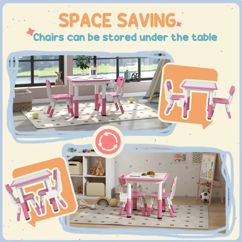 Qaba 3-Piece Height Adjustable Toddler Table and Chair Set with Storage, Easy to Clean for Daycare & Classroom