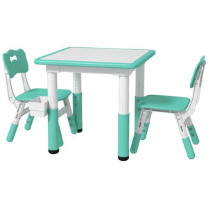 Qaba 3-Piece Height Adjustable Toddler Table and Chair Set with Storage, Easy to Clean for Daycare & Classroom
