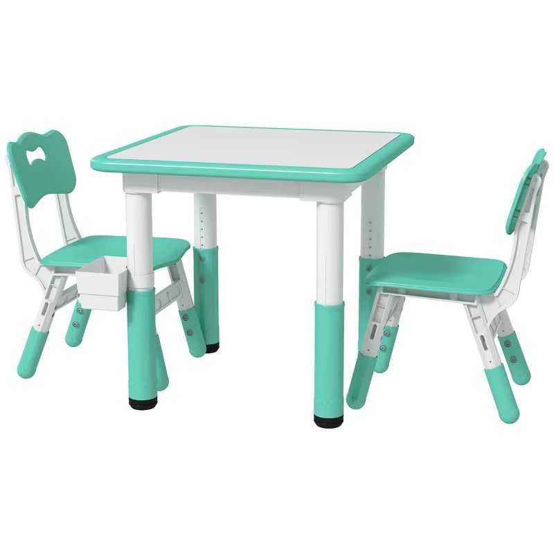 Qaba 3-Piece Height Adjustable Toddler Table and Chair Set with Storage, Easy to Clean for Daycare & Classroom