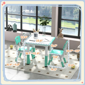 Qaba 3-Piece Height Adjustable Toddler Table and Chair Set with Storage, Easy to Clean for Daycare & Classroom