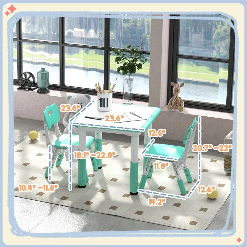 Qaba 3-Piece Height Adjustable Toddler Table and Chair Set with Storage, Easy to Clean for Daycare & Classroom