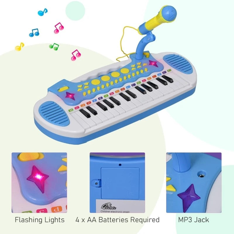 Qaba 31-Key Kids Toy Keyboard Piano with Stool, Microphone, Lights & Multiple Sounds