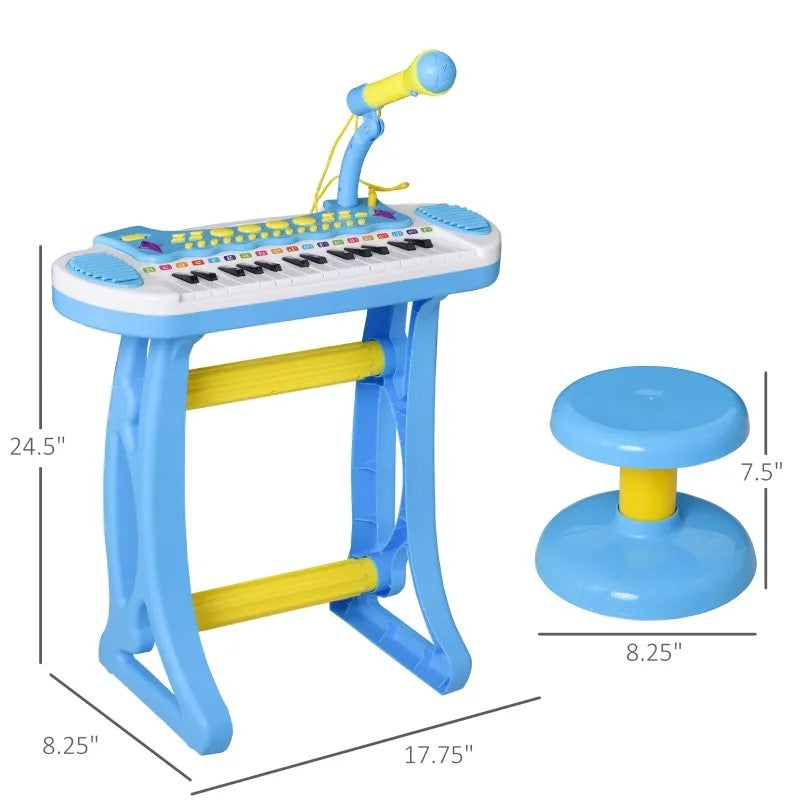 Qaba 31-Key Kids Toy Keyboard Piano with Stool, Microphone, Lights & Multiple Sounds